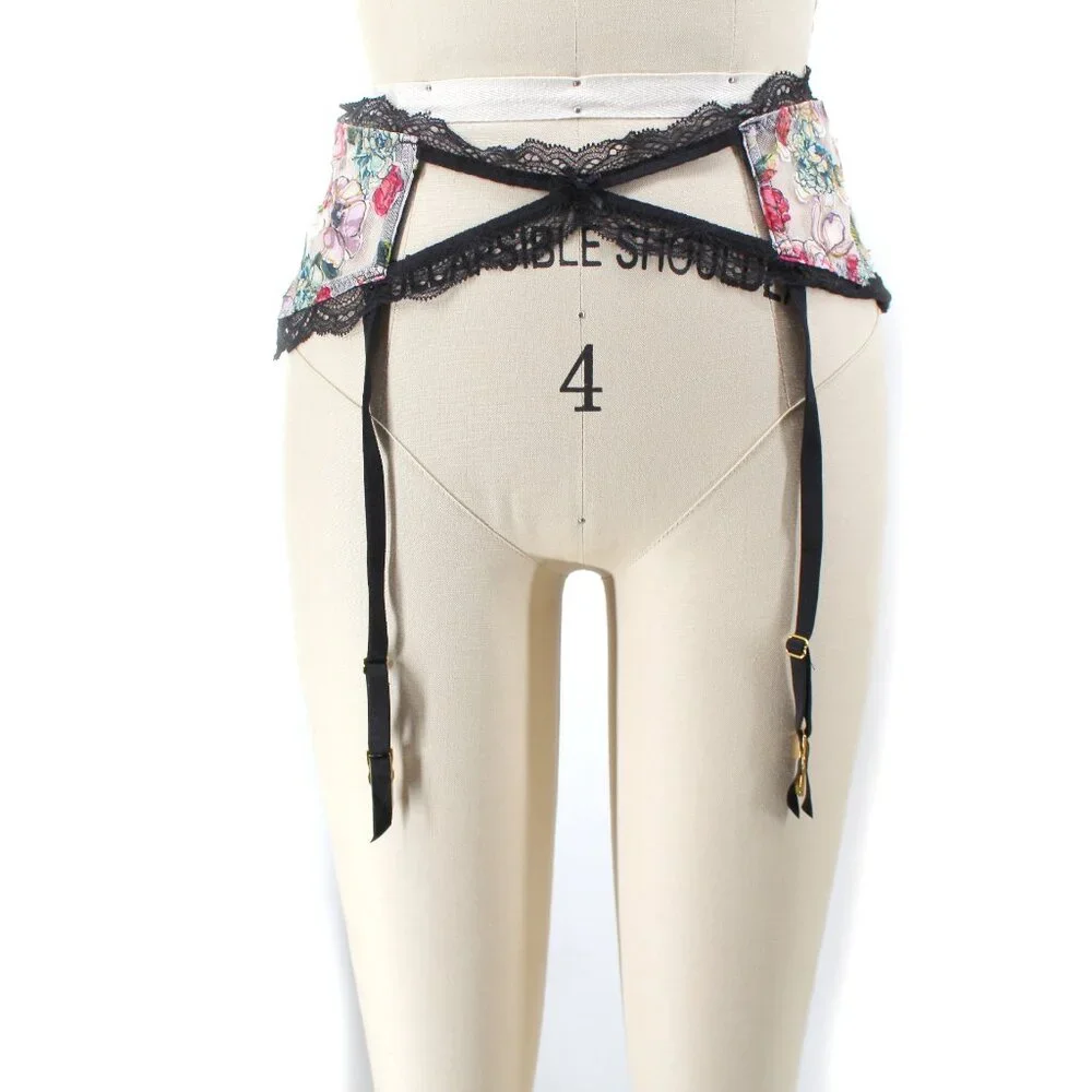 Victoria’s Secret Garter Belt Floral Lace Cutout Sheer Mesh M/L Gold Hardware - Picture 1 of 11